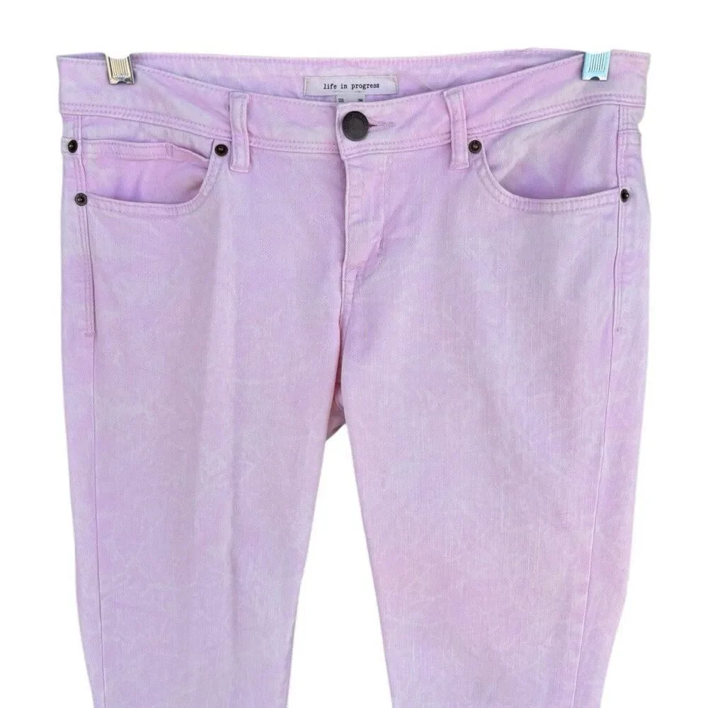 Life In Progress Pink Acid Denim Skinny Jeans Women’s Size 28 Zip Ankle Boot - Picture 3 of 8